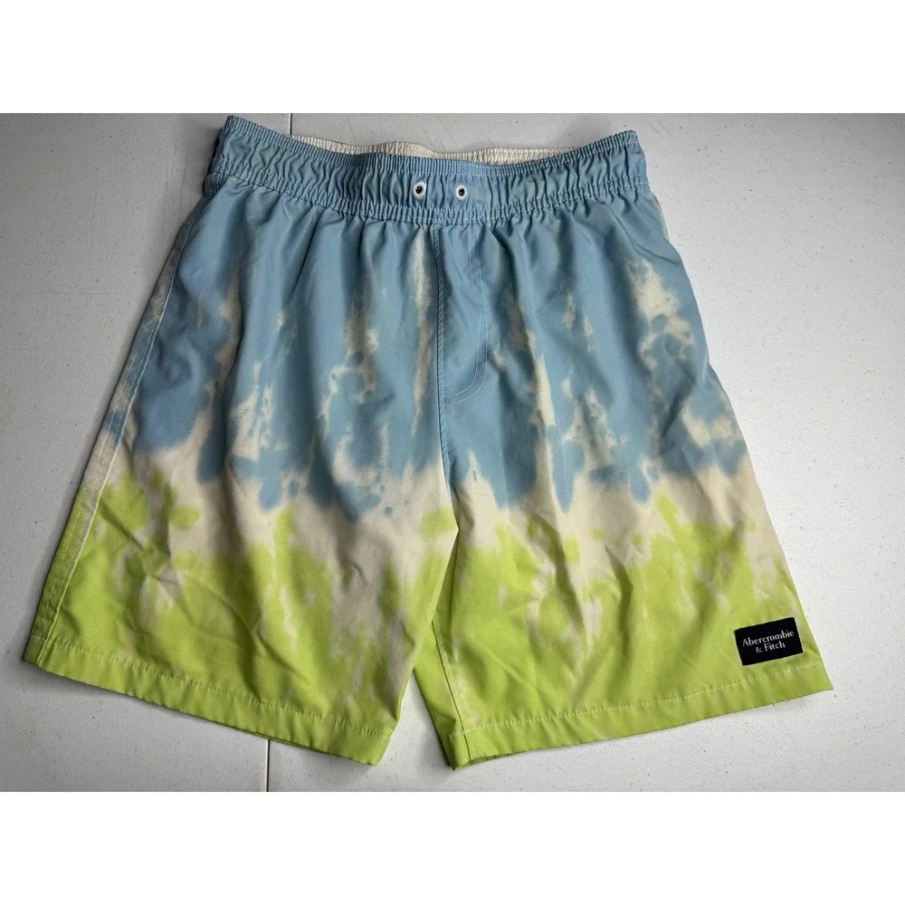 Abercrombie Kids Blue Lime‎ Green Tie Dye Swim Trunks Board Shorts Size 13/14